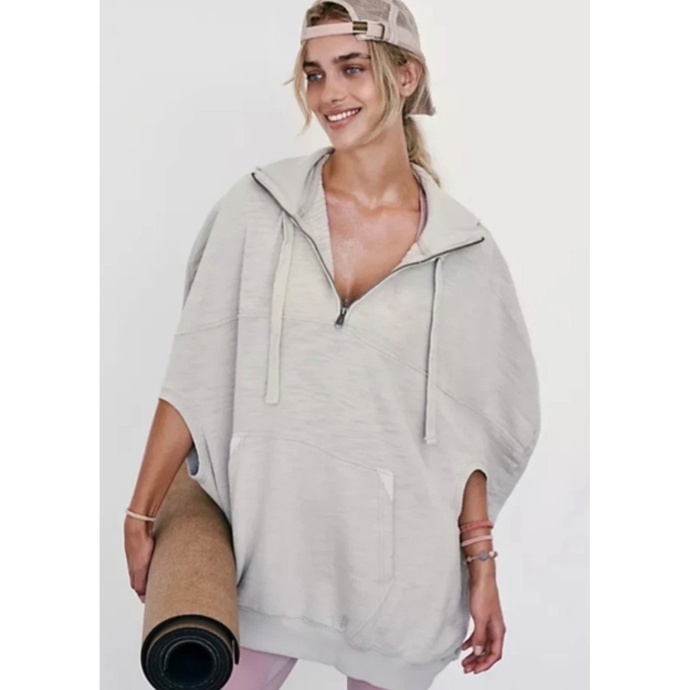 Free People Movement Half Zip Cocoon Poncho Hoodie Womens XS Beige Activewear
